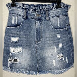 HAYDEN Blue Distressed Denim Mini Skirt W/ Paper bag waist